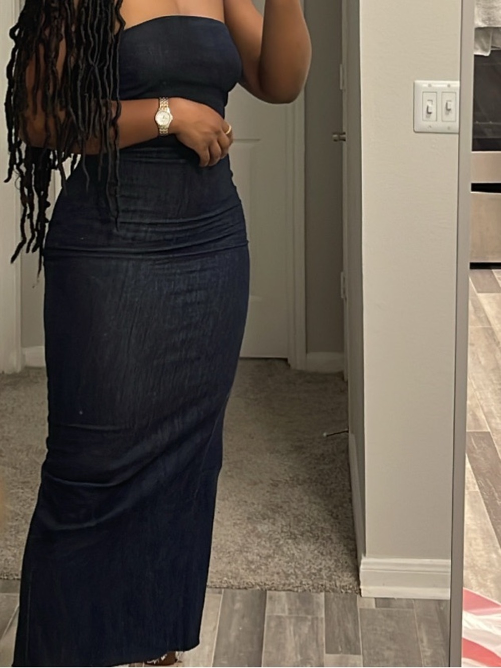 Zara Black Denim Maxi Skirt - High Waist Bodycon